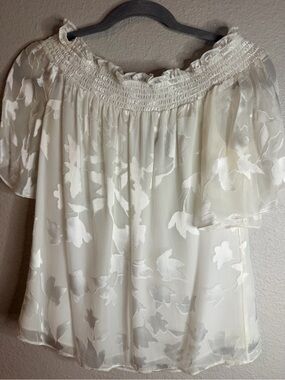 White House Black Market Women’s Off-Shoulder Floral Sheer Blouse - White
